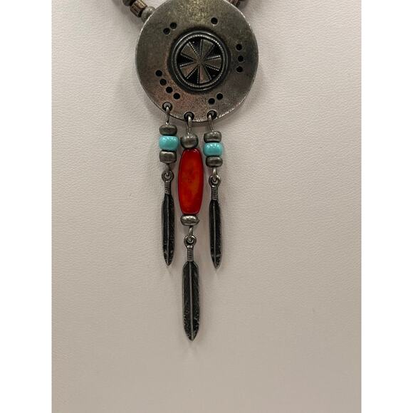Ben Amun Designer Signed Vintage Native American Style Blue Red Stone Necklace - Picture 4 of 7